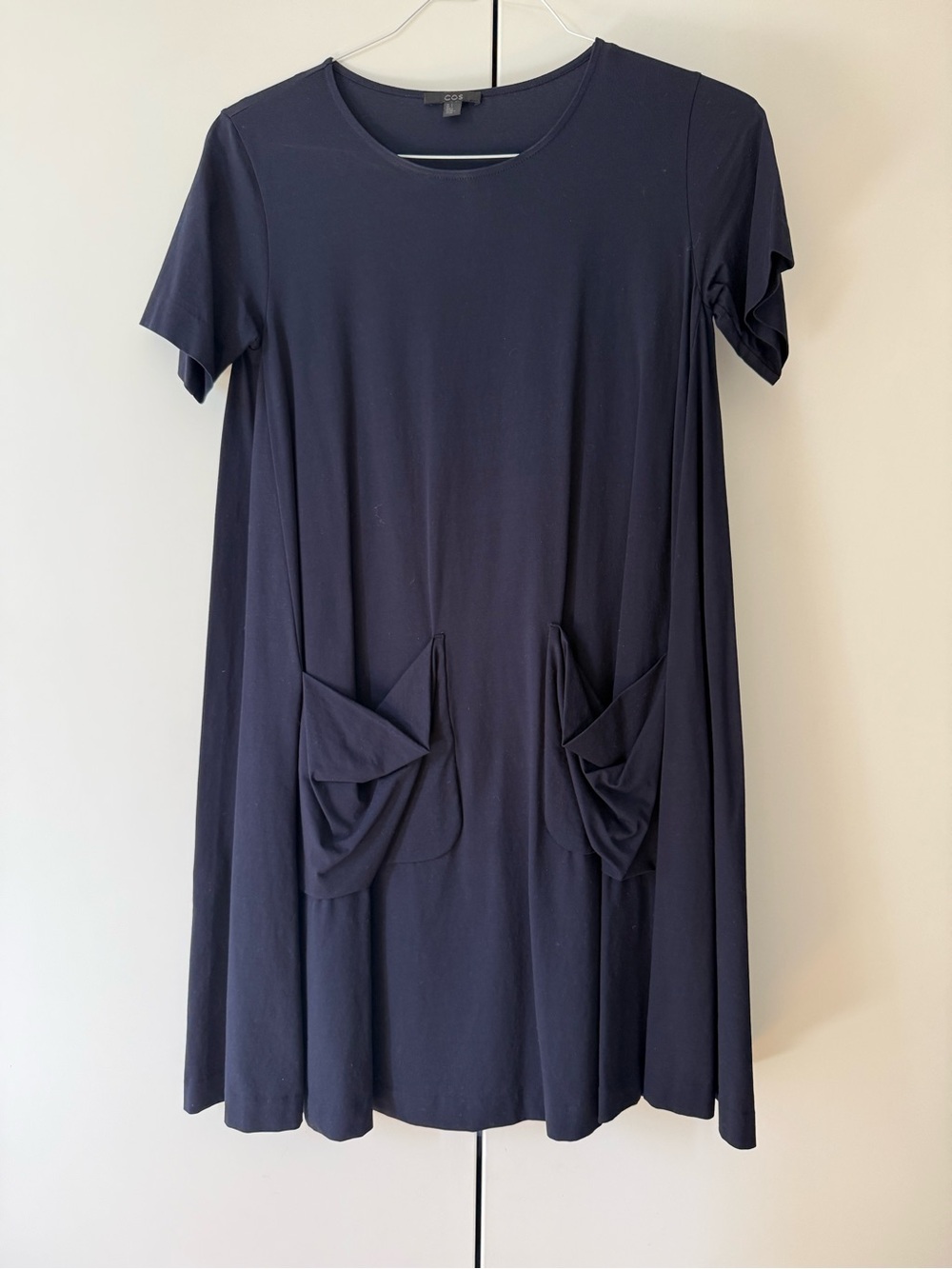 COS Navy Blue Swing Dress Oversized Pockets Short Sleeve Size S